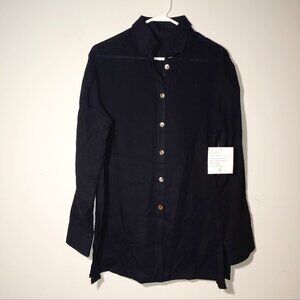 Fridaze Wrinkle Resistant 100% Linen Button Up Collared Tunic Sz L Black